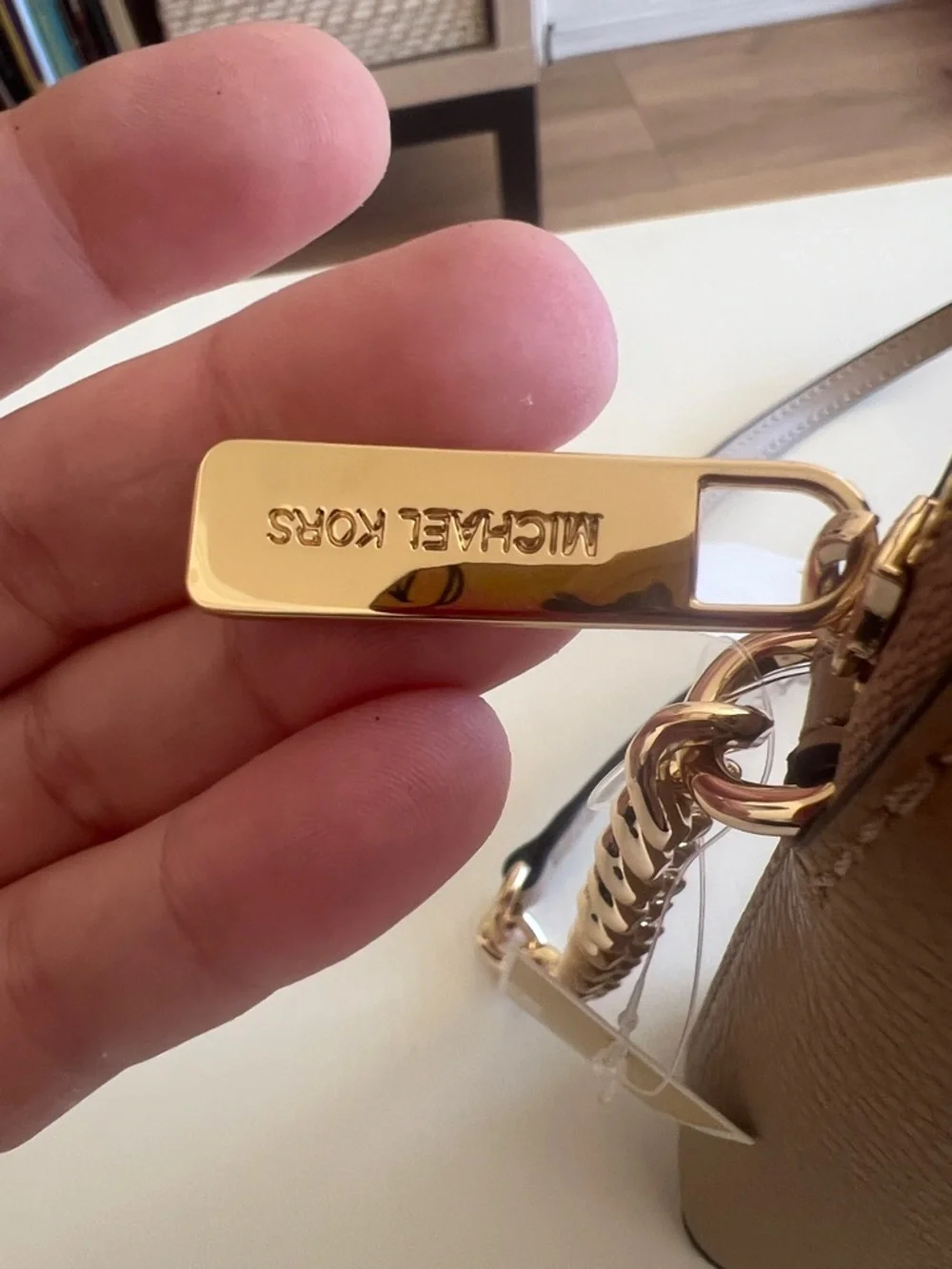 Michael Kors Taupe Pebbled Leather Crossbody with Gold Hardware